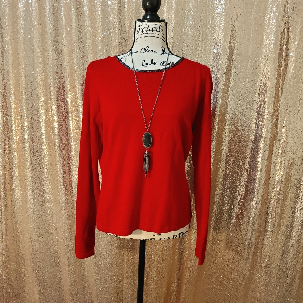 NWT - Red Sweater with Beaded Neckline